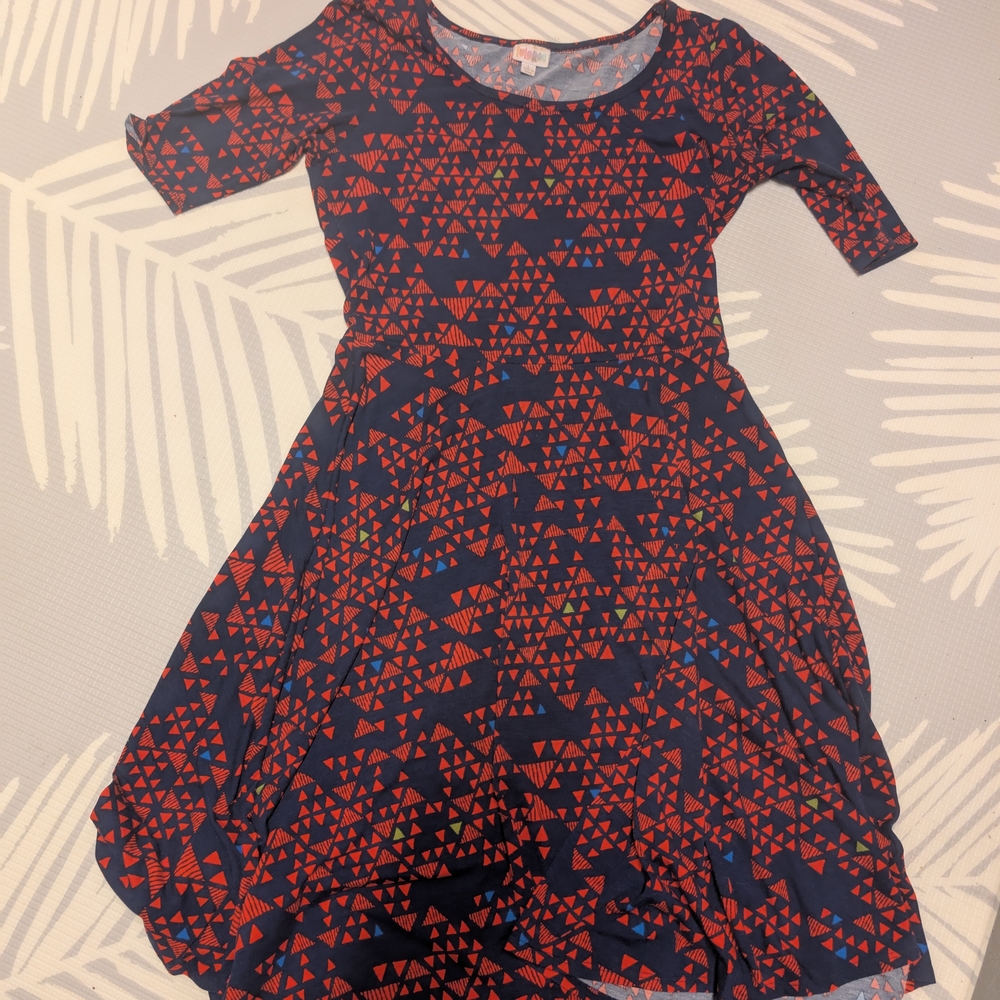 LuLaRoe Red and Blue Triangle Pattern Dress